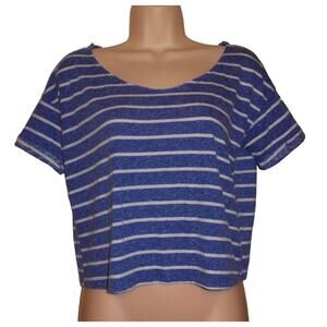 C & S Blue and White Striped Poly Blend Knit Crop Top Woman’s Sz.S